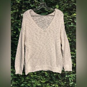 American Eagle Outfitters Sweater V Neck Open Knit White Womens Medium